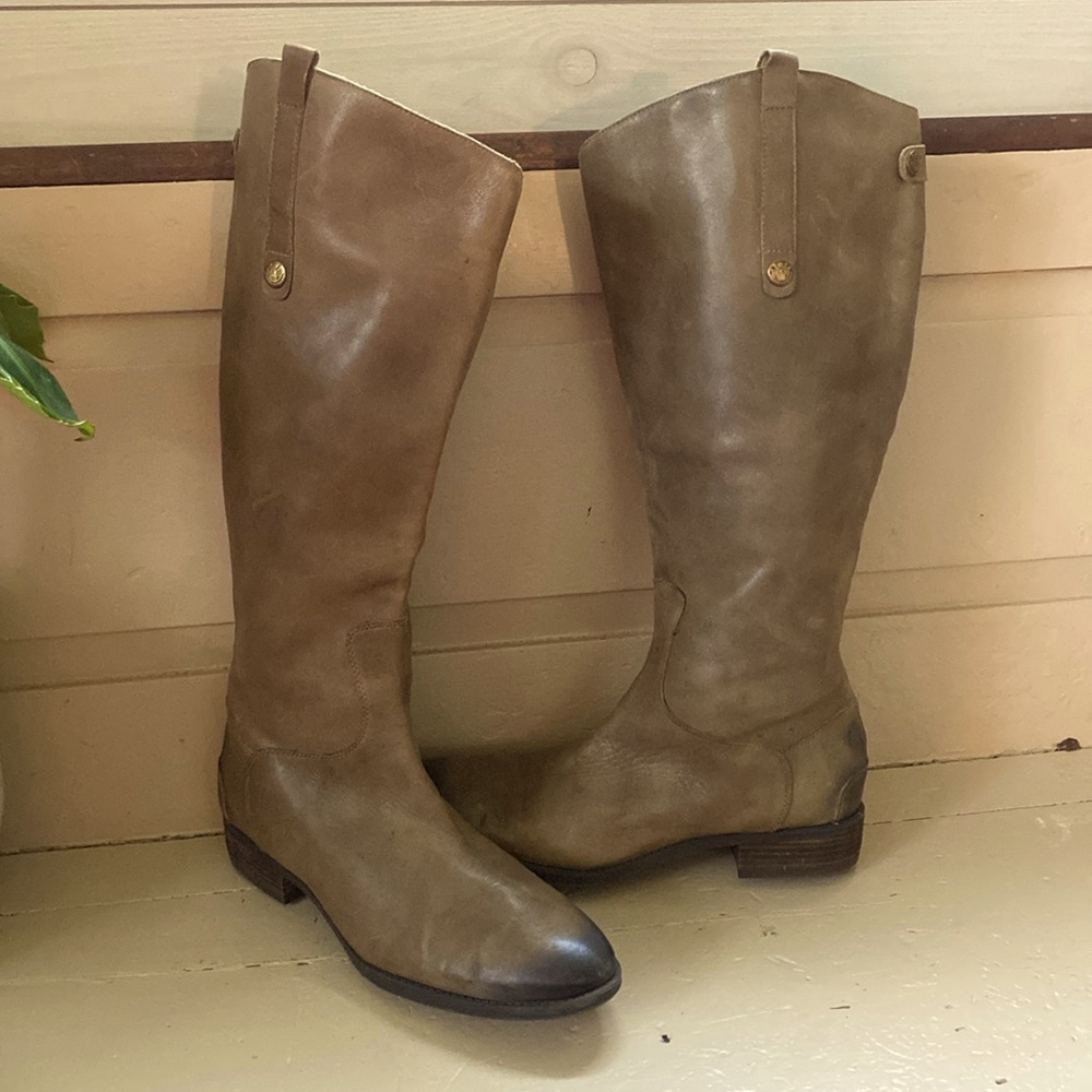 Sam Edelman women’s size 12 leather riding boot wide calf full zip distressed
